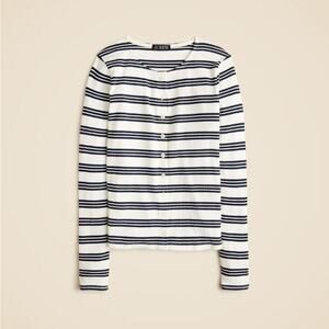 J. Crew Women's Stripe Fine Rib Knit Button Cardigan CI343 White Blue Size L NWT
